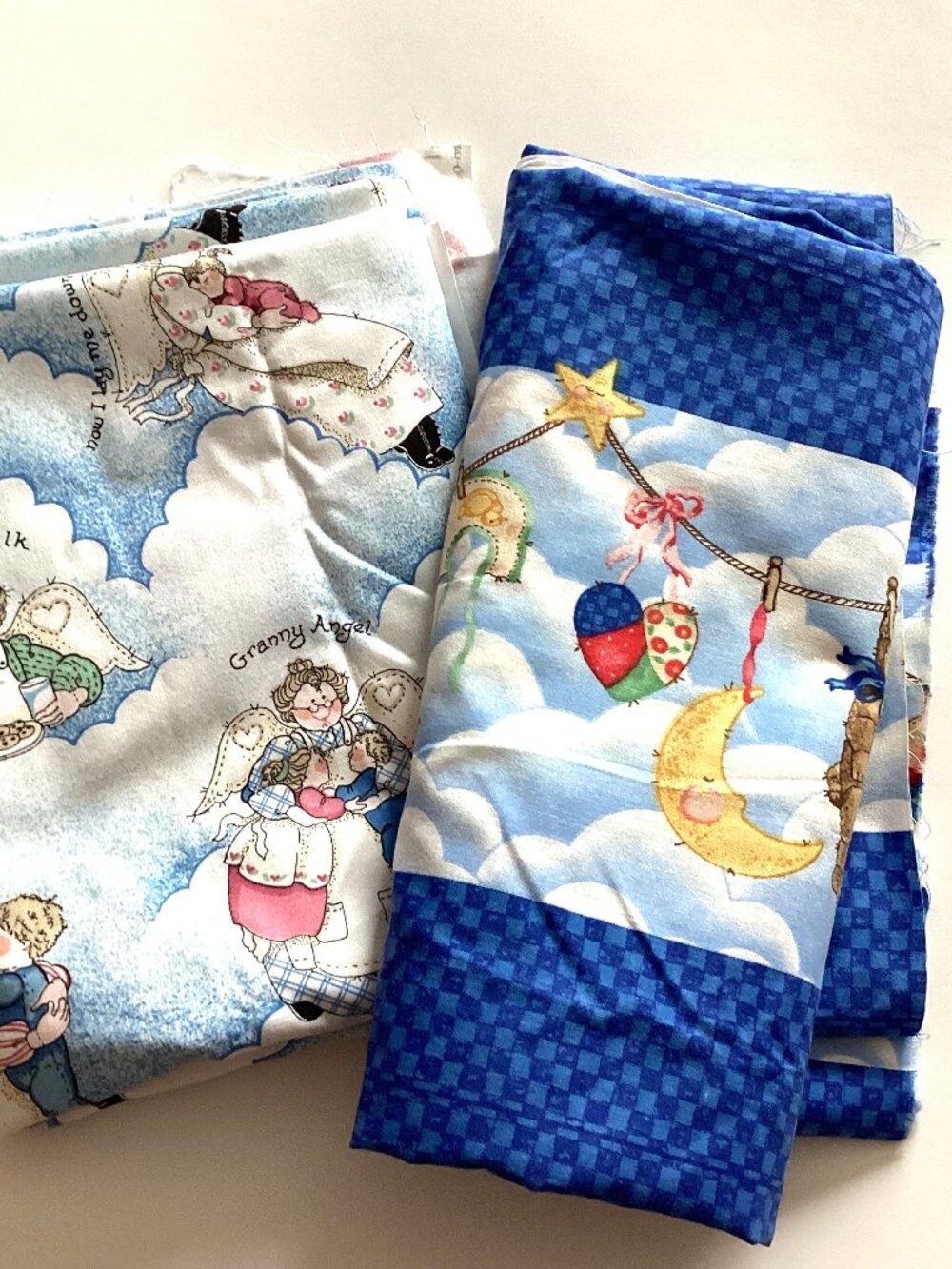 2 Blue Baby Cotton Fabrics Daisy Kingdom Granma Angels Sewing Quilting